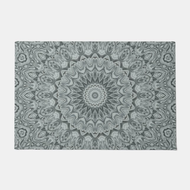 Graues und silberes Mandala-Muster Fußmatte (Vorderseite)