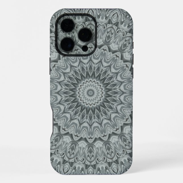 Graues und silbernes Mandala-Musterdesign iPhone Hülle (Rückseite)