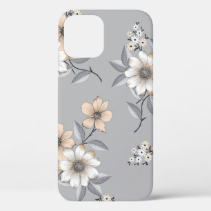 Graues und weißes Blume Muster auf grauem Untergru Case-Mate iPhone Hülle