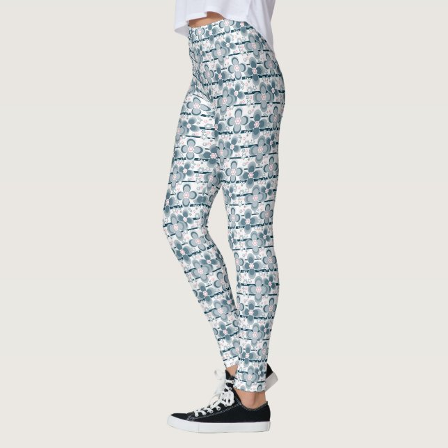 Graues und weißes Blumenmuster grau Leggings (Links)