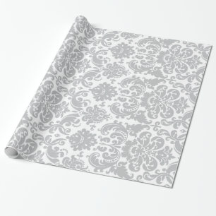 Graues und weißes elegantes Damastmuster Geschenkpapier