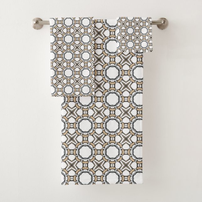 Graues und weißes geometrisches Musterdesign  Badhandtuch Set (Insitu)