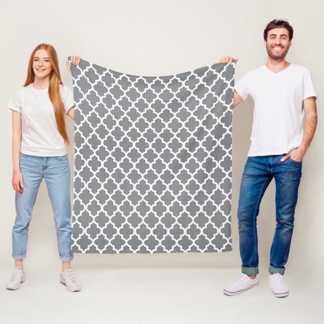 Graues und weißes Quatrefolienmuster Fleecedecke (Beispiel)