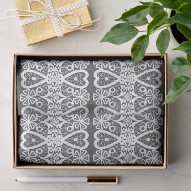 Graues und weißes Spitzenmuster Seidenpapier (Geschenk)