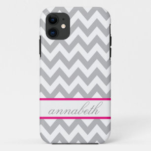 Graues und weißes Zickzack heißes Rosa-Monogramm Case-Mate iPhone Hülle