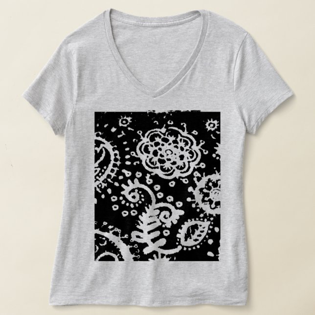 Graues verblasstes Blumenmuster Schwarzes Basic T- T-Shirt (Ablage )
