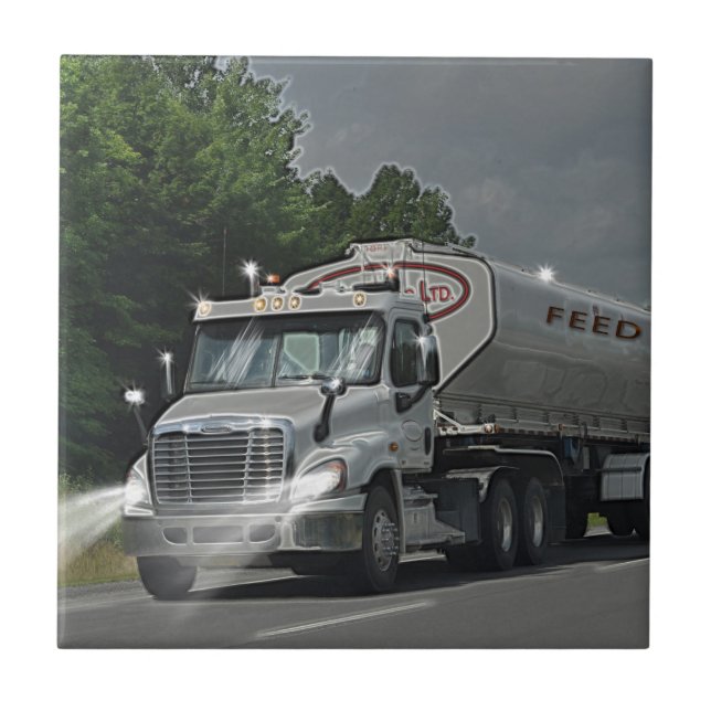 Graues Vieh Füttre Zisterne LKW für LKWs & Kids Fliese (Vorderseite)