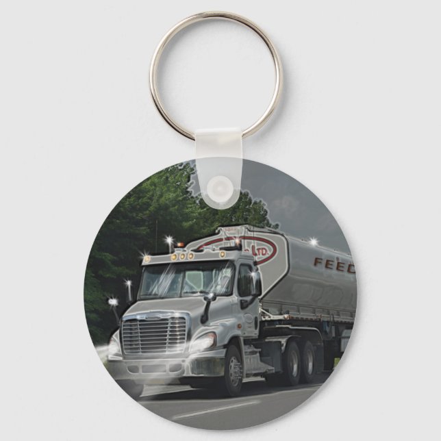 Graues Vieh Füttre Zisterne LKW für LKWs & Kids Schlüsselanhänger (Vorderseite)