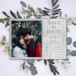 Graues Vintag gestreiftes Foto Save the Date