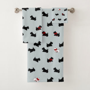 Graues Weihnachts-Schottischer-Terrier-Badetuch-Se Badhandtuch Set