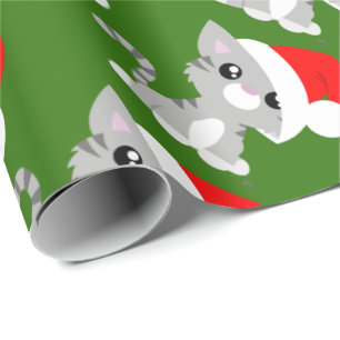 Graues WeihnachtsMiezekatze-Packpapier Geschenkpapier