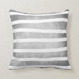 Graues Weiß-Aquarell Stripes Muster Kissen