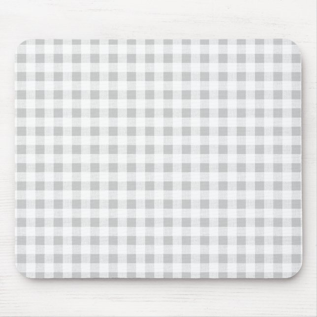 Graues Weiß-Gingham-Muster Mousepad (Vorne)