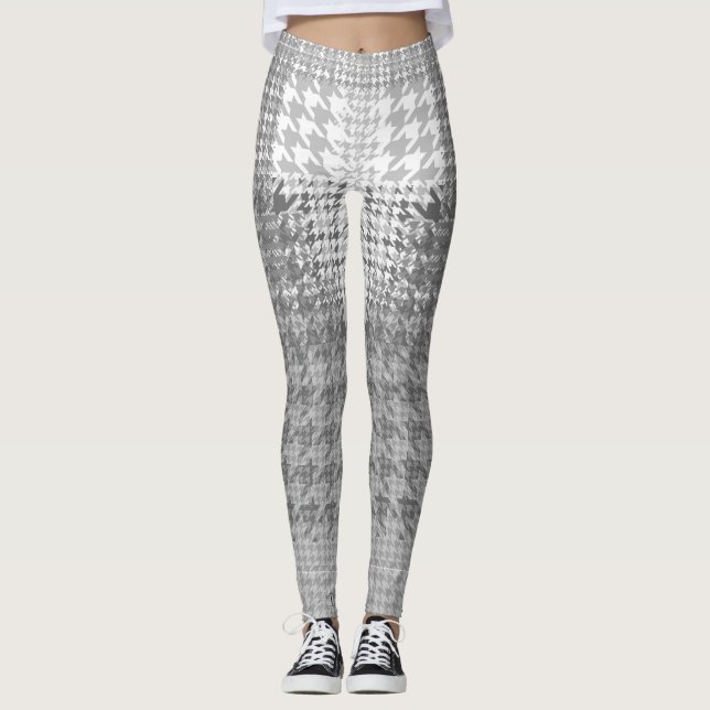 Graues Weiß-Hahnentrittmuster-Karo-hohe Mode Leggings (Vorderseite)