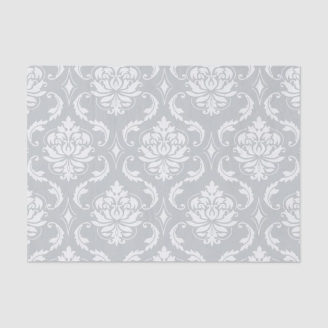 Graues Weiß-klassisches Damast-Muster Seidenpapier (Vorderseite)