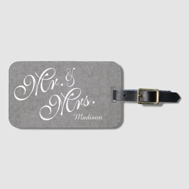 Graues Weiß-kundenspezifischer Leinenherr und Frau Gepäckanhänger (Vorderseite (Horizontal))
