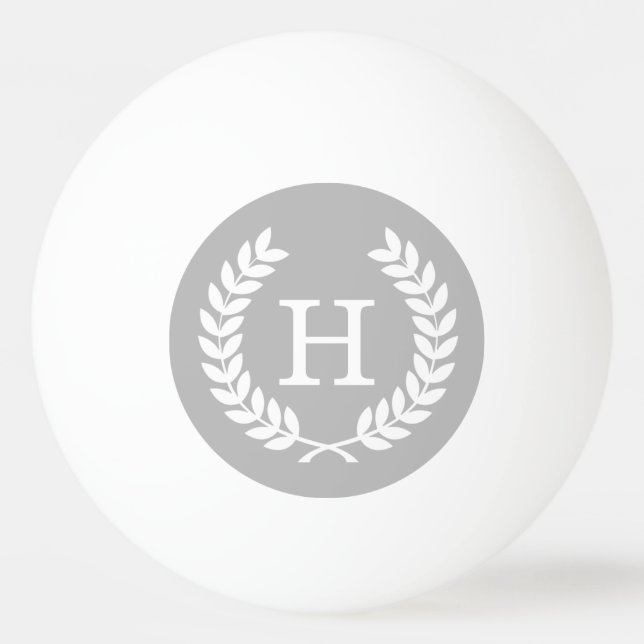 Graues Weiß Laurel Wreath Initial Monogram Tischtennisball (Vorderseite)