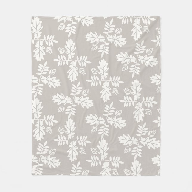 Graues, weißes Blätter Vintages Linienmuster Fleecedecke (Vorderseite)