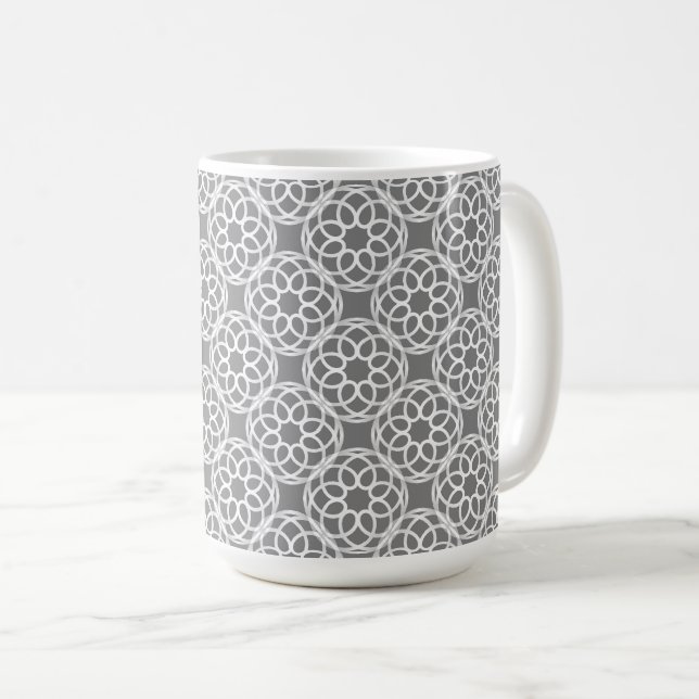 Graues weißes geometrisches nahtloses Muster Kaffeetasse (VorderseiteRechts)