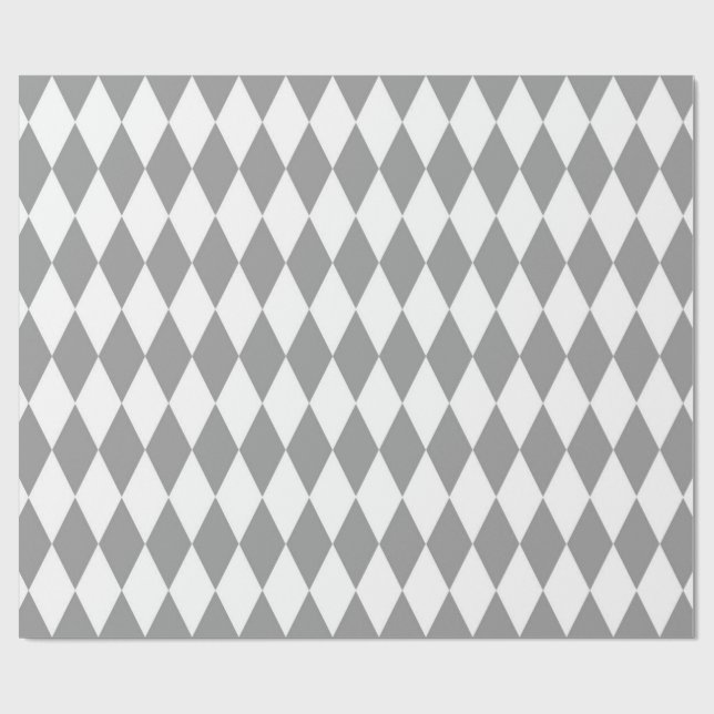 Graues weißes Harlequin Diamonds-Muster Geschenkpapier (Flach)