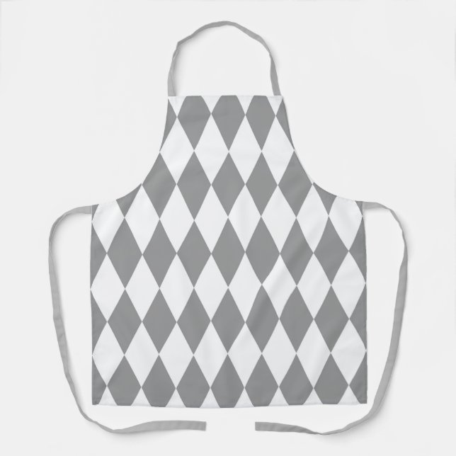 Graues weißes Harlequin Diamonds-Muster Schürze (Vorderseite)