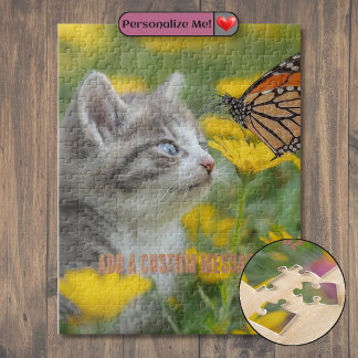 Graues Weißes Kätzchen Monarchfalter Puzzle
