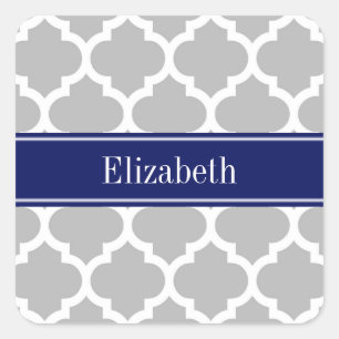 Graues weißes marokkanisches #5 Navy Blue Name Mon Quadratischer Aufkleber