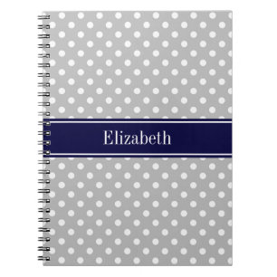 Graues weißes Polka Dots Navy Blue Name Monogram Notizblock