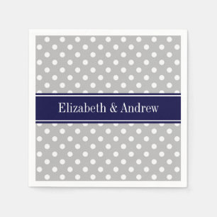 Graues weißes Polka Dots Navy Blue Name Monogram Serviette