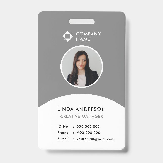 Graues White Company Logo Mitarbeiter Foto ID Klas Ausweis (Vorderseite)