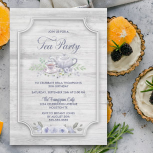 Graues Wood Birthday Tea Party Einladung