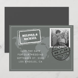 Graues World Map Hochzeit in Urlaubsort Foto Save The Date