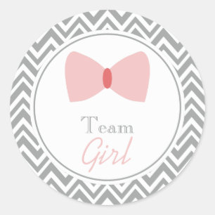 Graues Zickzack Gender Reveal Bow Team Girl Runder Aufkleber