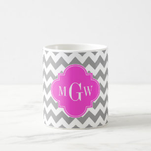 Graues Zickzack Hot-Pink-Folie 3 Monogramm Tasse