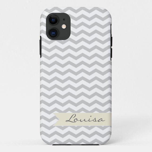 Graues Zickzack mit beige personalisiertem Case-Mate iPhone Hülle (Rückseite)