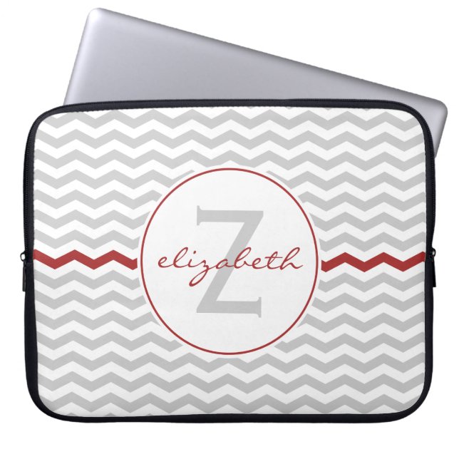 Graues Zickzack Monogramm Laptopschutzhülle (Vorderseite)