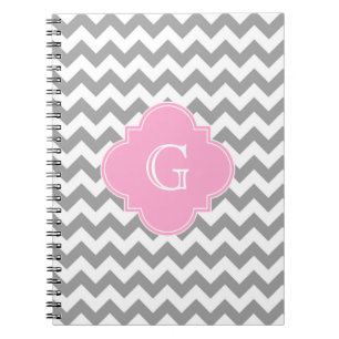 Graues, Zickzack rosa Quatrefolienmonogramm Notizblock