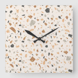 Graufarbene Terrazzo-Textur nahtloses Muster Quadratische Wanduhr