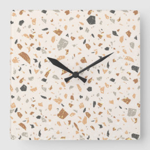 Graufarbene Terrazzo-Textur nahtloses Muster  Quadratische Wanduhr