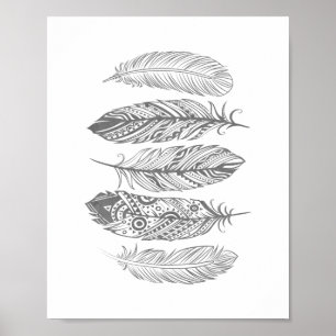 Graufarbenes Feather Tribal Print Poster