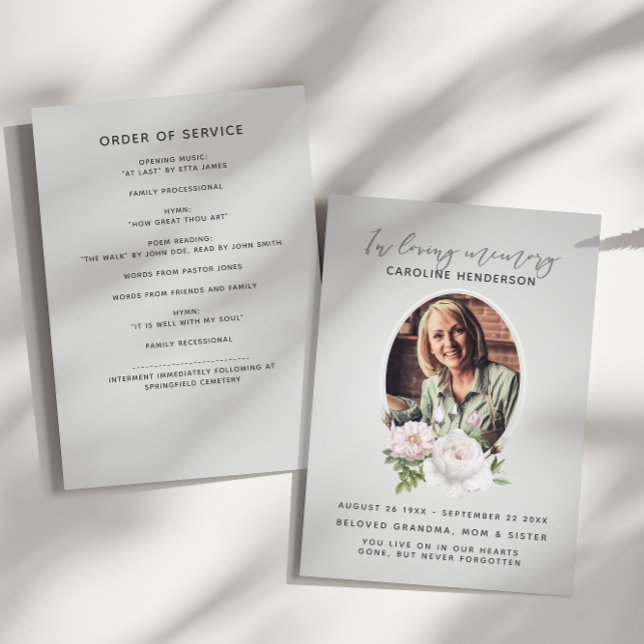 Graufarbenes Foto mit 2 Seiten Bestattung Programm (Von Creator hochgeladen)