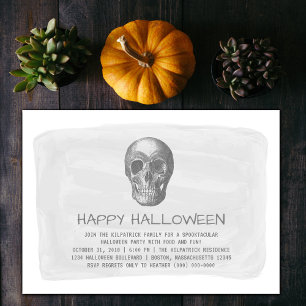 Graufarbenes Skull-Halloween-Party laden Einladung