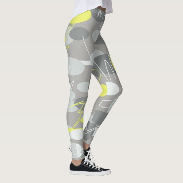 Graugelbe Abstrakte Kunst - Muster Leggings (Rechts)