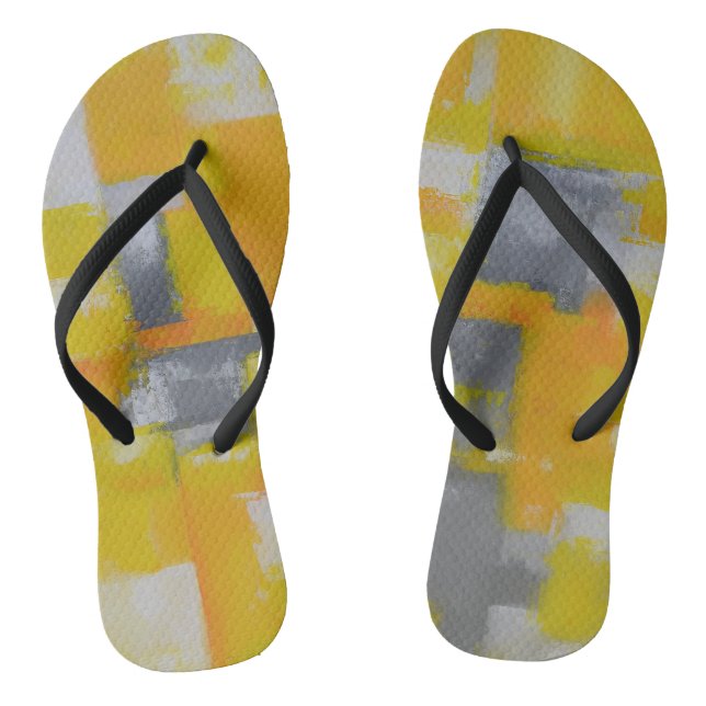 Graugelbe abstrakte Kunstmalerei Flip Flops (Fußbett)