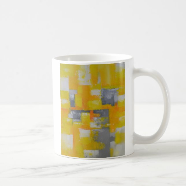 Graugelbe abstrakte Kunstmalerei Kaffeetasse (Rechts)