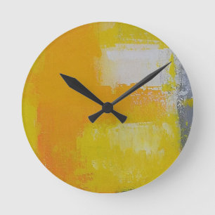 Graugelbe abstrakte Kunstmalerei Runde Wanduhr