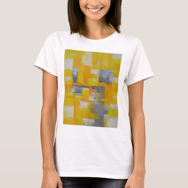 Graugelbe abstrakte Kunstmalerei T-Shirt (Vorderseite)
