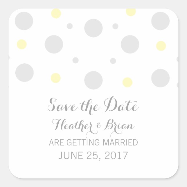 Graugelbe Konfetti Save the Date Stickers (Vorderseite)