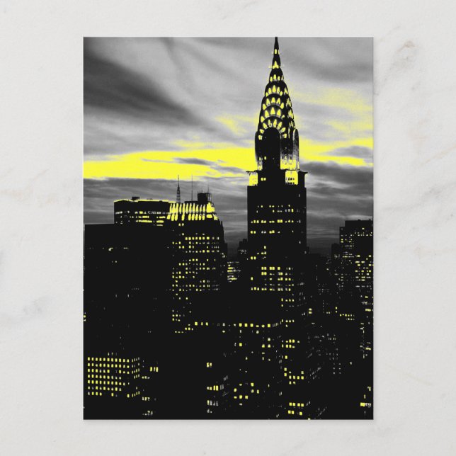 Graugelbe New York City Night Postcard Postkarte (Vorderseite)