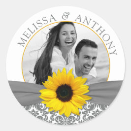 Graugelbe Sonnenblume Foto Hochzeitstag Rett Runder Aufkleber